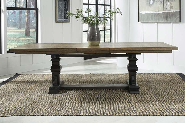 Branson II Chalkboard Black With Brown Top 6 Piece Trestle Table Set With Slat Back Chairs And Bench