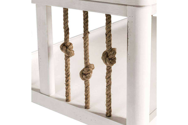 Bridgeport White Nautical Beach Theme Rectangular Coffee Table With Rope Accents