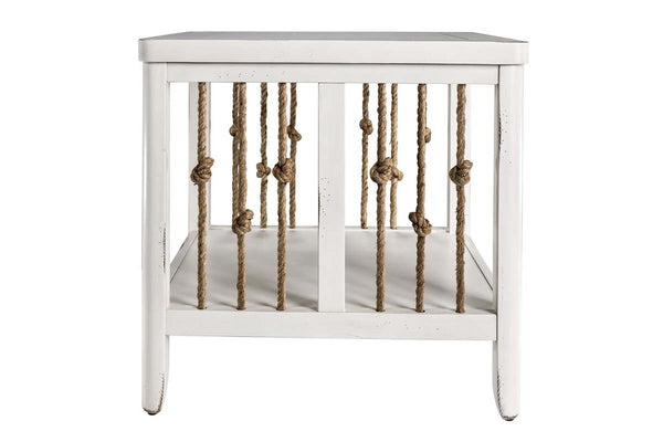 Bridgeport White Nautical Beach Theme End Table With Shelf And Rope Accents