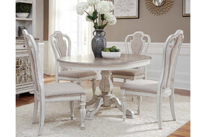 Canterbury 5 Piece Antique White Single Leaf Pedestal Table Dining Set