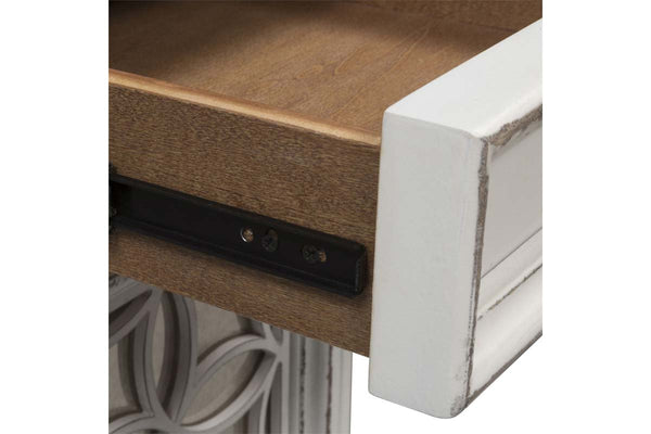 Canterbury Antique White Chair Side Table With Single Drawer And Door Storage