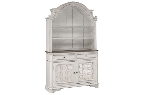 Canterbury Traditional Antique White Storage Dining Buffet With Lighted Hutch