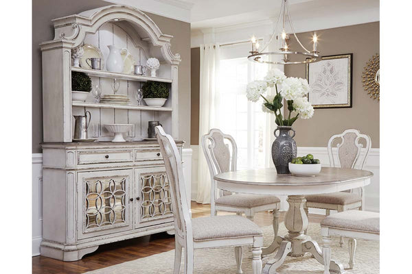 Canterbury Traditional Antique White Storage Dining Buffet With Lighted Hutch