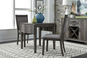 Carson 3 Piece Drop Leaf Dining Table Set In Greystone Finish With Upholstered Back Side Chairs