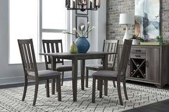 Carson 5 Piece Drop Leaf Dining Table Set In Greystone Finish With Slat Back Side Chairs