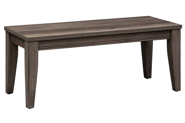 Carson 6 Piece Rectangular Leg Table Dining Set In Greystone Finish With Slat Back Chairs And Dining Bench