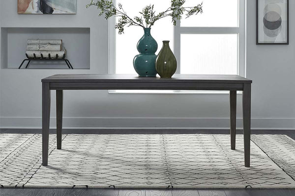 Carson 6 Piece Rectangular Leg Table Dining Set In Greystone Finish With Slat Back Chairs And Dining Bench