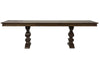 Image of Chauncey Traditional Antique Brownstone 7 Piece Rectangular Trestle Table Set With Classic Linen Side Chairs