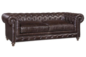 Cornelius  90" Inch "Quick Ship" Tufted Leather Chesterfield Sofa-OUT OF STOCK UNTIL 10/22/2021