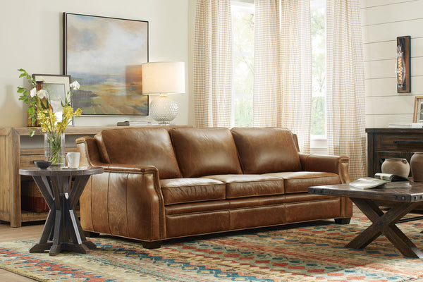 Daniels 93 Inch "Quick Ship" Curved Back Traditional Full Top Grain Leather Pillow Back Sofa OUT OF STOCK UNTIL 3/24/2022