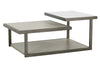 Image of Delta Modern Metal And Wood Rectangular Coffee Table With Carrara Marble Insert