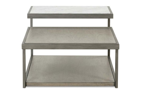 Delta Modern Metal And Wood Rectangular Coffee Table With Carrara Marble Insert