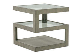 Delta Modern Wood Square End Table With Tempered Glass Shelves