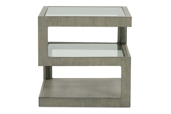Delta Modern Wood Square End Table With Tempered Glass Shelves