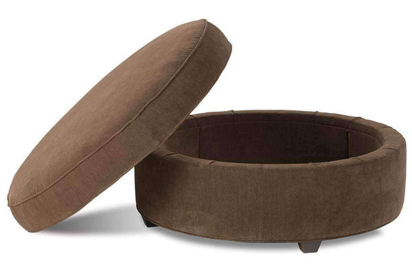 Dexter 36 Inch Round Large Fabric Upholstered Storage Ottoman