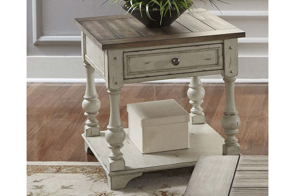 Dorchester Antique White With Tobacco Accents End Table With Single Drawer And Shelf