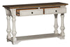 Image of Dorchester Antique White With Tobacco Accents Sofa Table With Double Drawers And Shelf