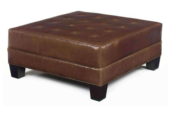 Drew 42 Inch Square Large Leather Upholstered Ottoman Coffee Table -W42" x D42" x H18"