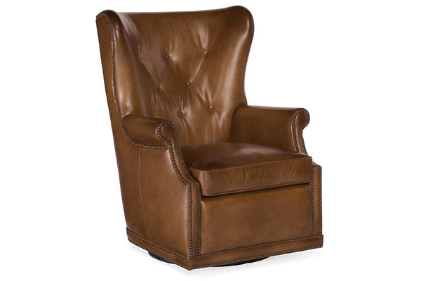 Farrow Pawn SWIVEL "Quick Ship" Leather Button Wingback Accent Chair