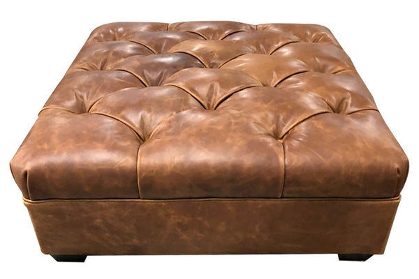 Gaines Tufted 36", 40", 44", Or 48" Inch Square Leather Ottoman (4 Sizes Available)