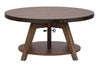 Image of Gannon Rustic Weathered Brown Circular Motion Coffee Table With Plank Top