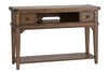 Image of Gannon Rustic Weathered Brown Double Drawer Plank Top Sofa Table With Shelf