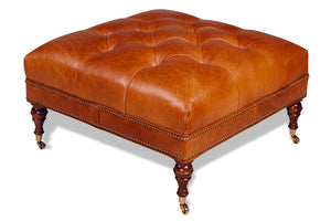 Garth 32 Inch Square Deep Button Tufted Ottoman With Nailhead Trim