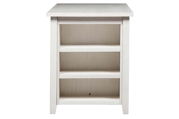 Glenwood Small Spaces White 5 Piece Counter Height Bookshelf Dining Set With Four Linen Upholstered Stools