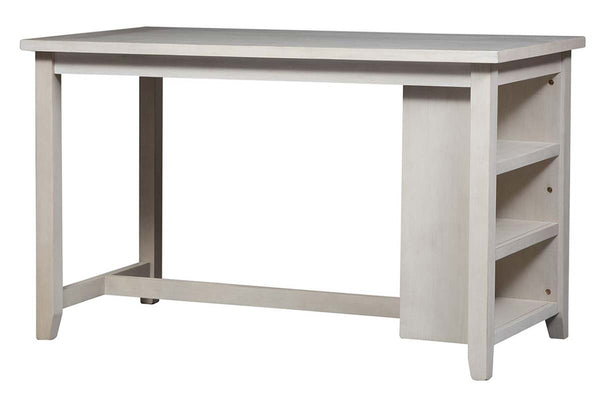 Glenwood Small Spaces White 5 Piece Counter Height Bookshelf Dining Set With Four Linen Upholstered Stools