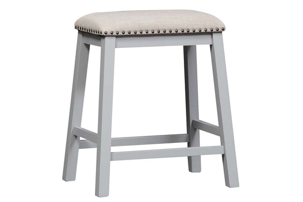 Glenwood Small Spaces White 5 Piece Counter Height Bookshelf Dining Set With Four Linen Upholstered Stools
