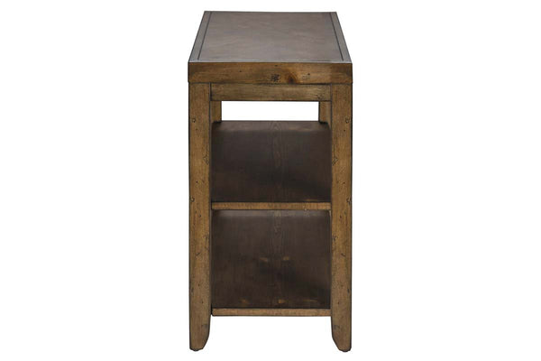 Grant Nutmeg Finish Chair Side Table With Pull Out Drink Shelf And Two Lower Shelves