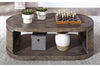 Image of Greer Reclaimed Pine Oval Cocktail Table With Lower Storage Area And Metal Accents