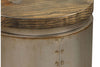 Image of Greer Round Drum End Table With Metallic Finish And Reclaimed Dark Pine Top