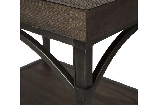 Halstrom Industrial Style Wood And Metal Chair Side Table With Dark Oak Top And Two Shelves