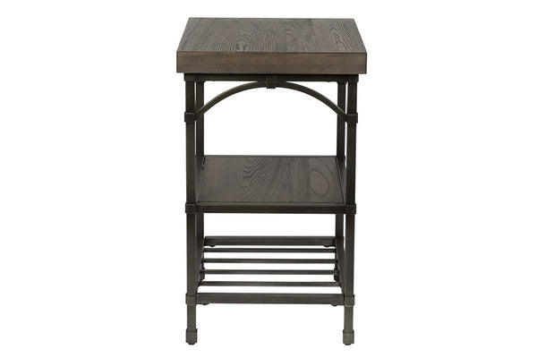 Halstrom Industrial Style Wood And Metal Chair Side Table With Dark Oak Top And Two Shelves