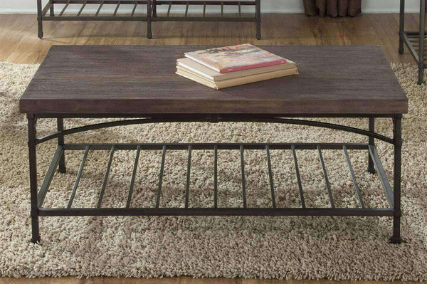 Halstrom Industrial Style Metal Base Coffee Table With Dark Oak Veneer Plank Top