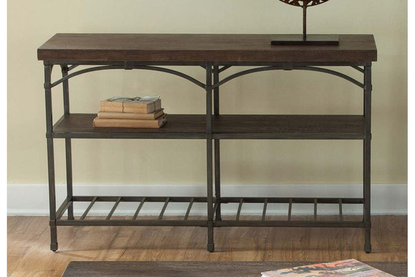 Halstrom Industrial Style Wood And Metal Sofa Table With Dark Oak Top And Two Shelves