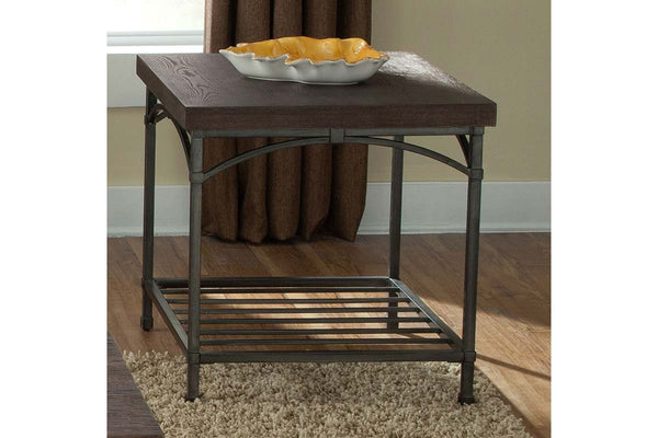Halstrom Industrial Style Wood And Metal End Table With Dark Oak Top And Shelf