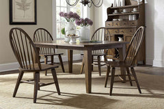 Hampstead 5 Piece Leg Table Dining Set With Windsor Back Side Chairs In A Rustic Oak Finish