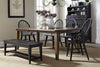 Image of Hampstead 6 Piece Leg Table Dining Set In A Rustic Oak Finish With Rustic Black Windsor Back Side Chairs And Bench