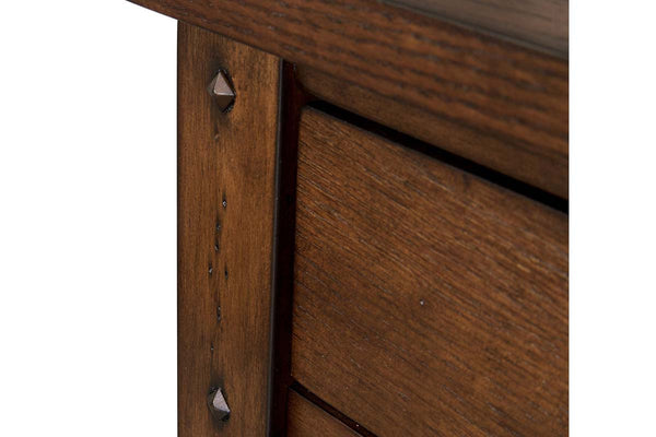 Harding Traditional Plank Style Rustic Brown Oak Chair Side Table With Drawer