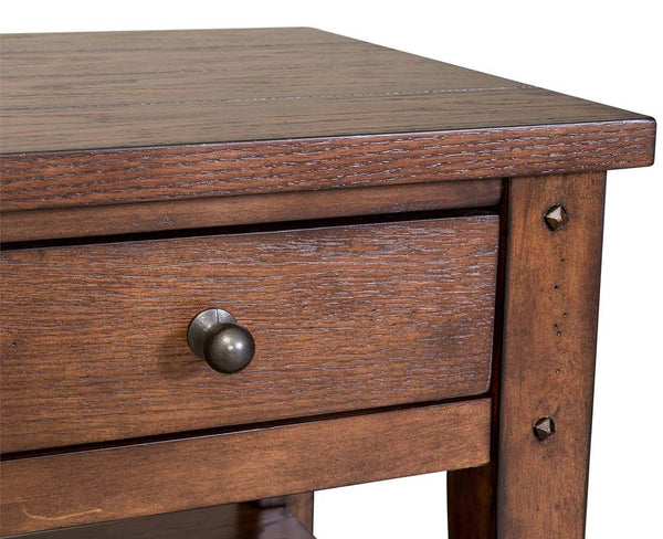 Harding Traditional Plank Style Rustic Brown Oak Chair Side Table With Drawer