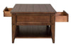 Image of Harding Rustic Brown Oak Plank Top Coffee Table With Two Drawers And Shelf