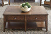 Image of Harding Rustic Brown Oak Plank Top Coffee Table With Two Drawers And Shelf