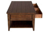 Image of Harding Rustic Brown Oak Plank Top Coffee Table With Two Drawers And Shelf
