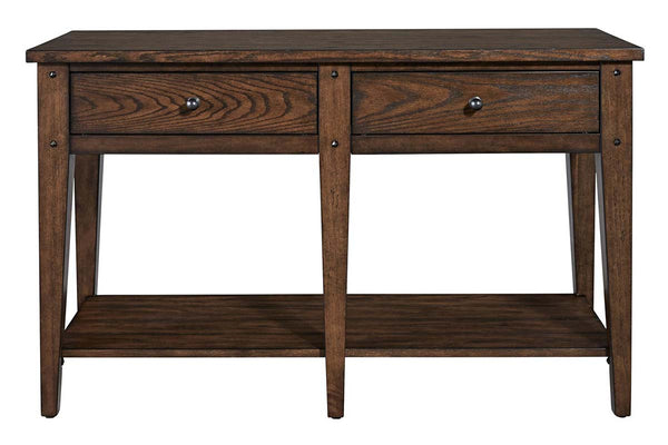 Harding Traditional Two Drawer Plank Style Rustic Brown Oak Sofa Console Table