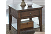 Image of Harding Traditional Single Drawer Plank Style Rustic Brown Oak End Table