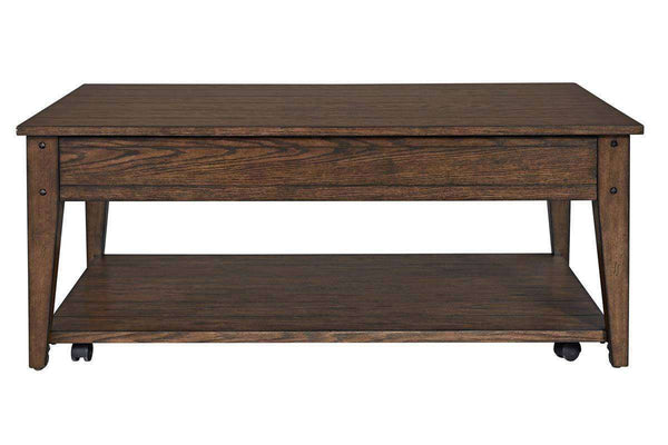 Harding Lift Top Plank Top Rustic Brown Oak Coffee Table With Storage Shelf