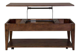 Harding Lift Top Plank Top Rustic Brown Oak Coffee Table With Storage Shelf