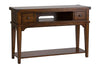 Image of Harwood Rustic Russet Brown Double Drawer Plank Top Sofa Table With Shelf